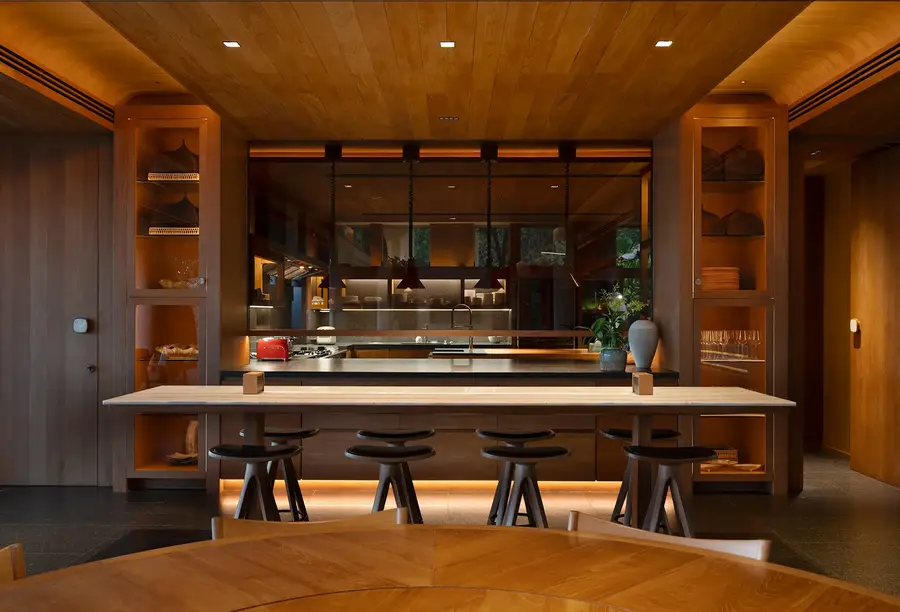 Breakfast bar lit in the evening