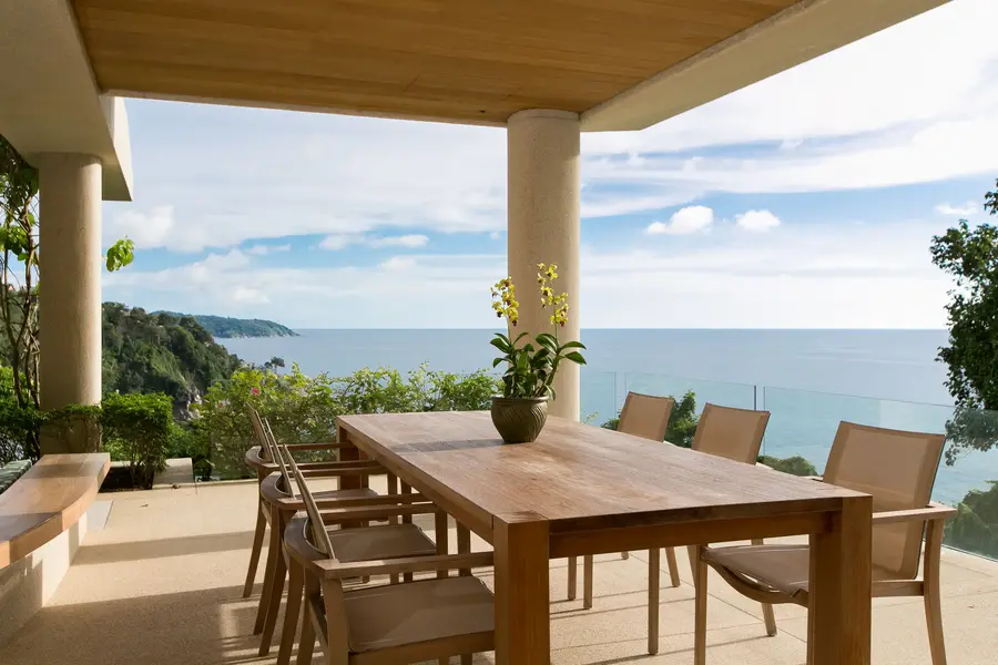 Outdoor dining table with sea view