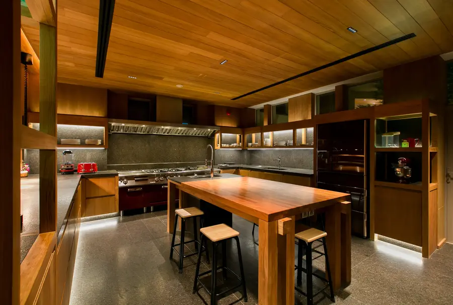 Chef's kitchen with teak island