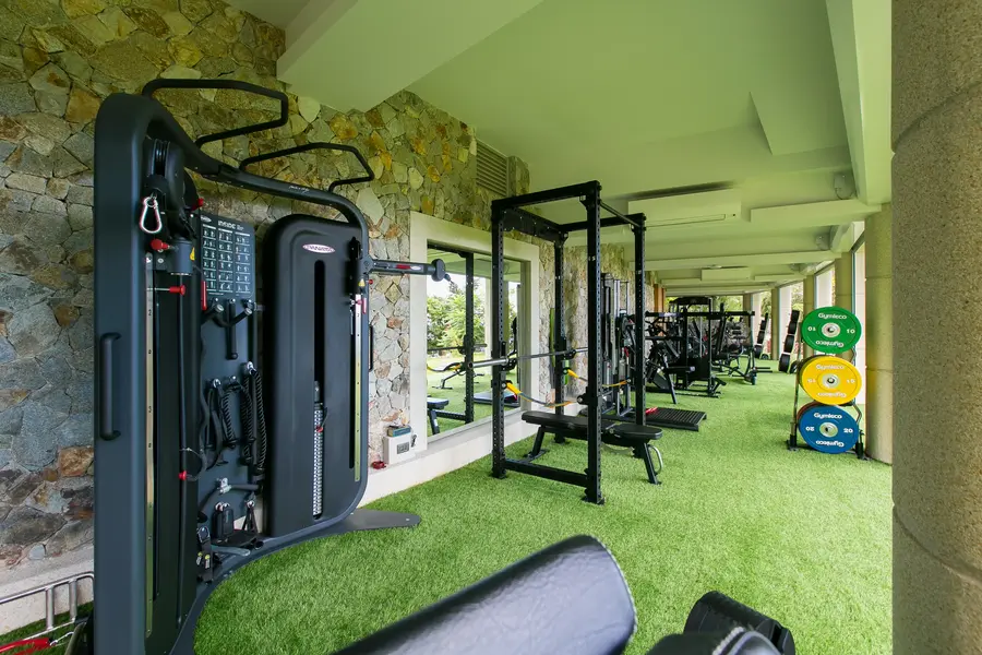 Outdoor gym among the rocks and planting