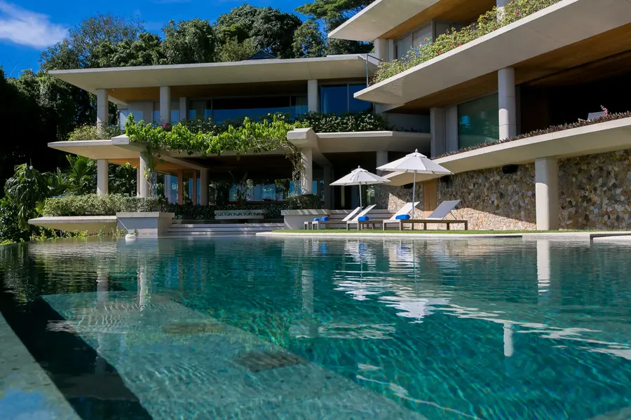 Infinity pool below the villa terraces